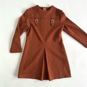 Vintage orange knit 1970s little girls dress size small